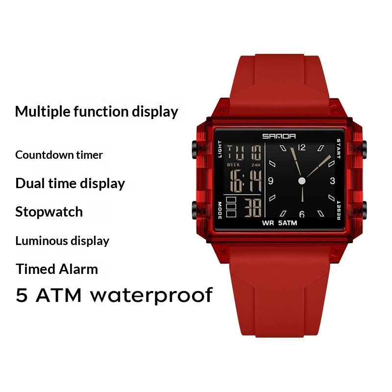 Square Large-dial Sports Watch With Waterproof Electronic Display