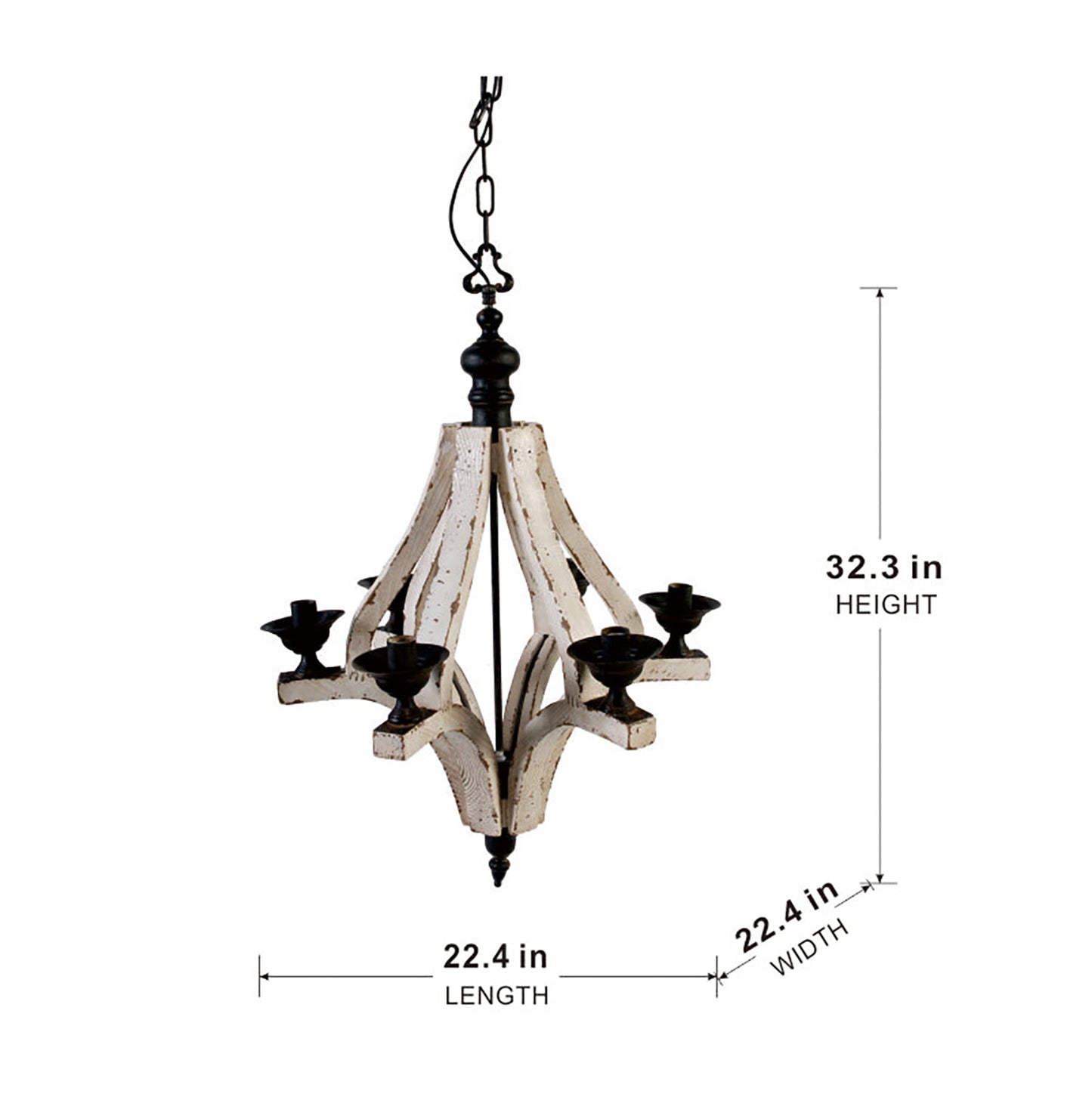 Chandelier 6-Light Wood Hanging Adjustable Chain Kitchen Dining
