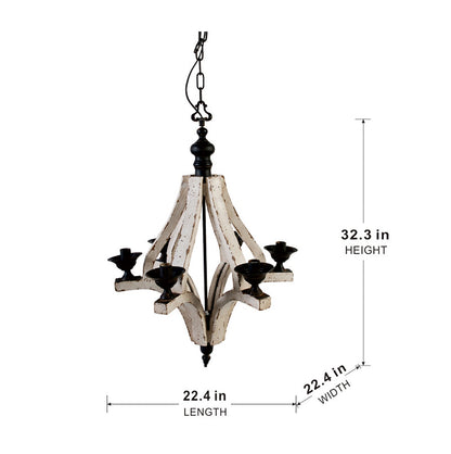 Chandelier 6-Light Wood Hanging Adjustable Chain Kitchen Dining