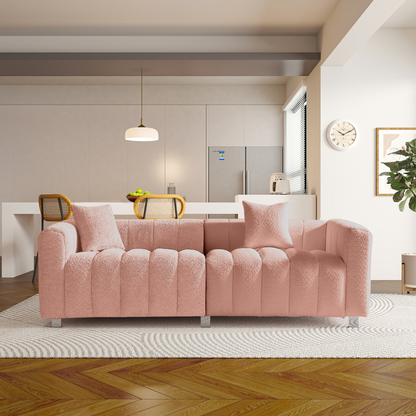Sofa Modular Velvet Teddy Pink 3 Seat Metal Legs 87 In 750 LB