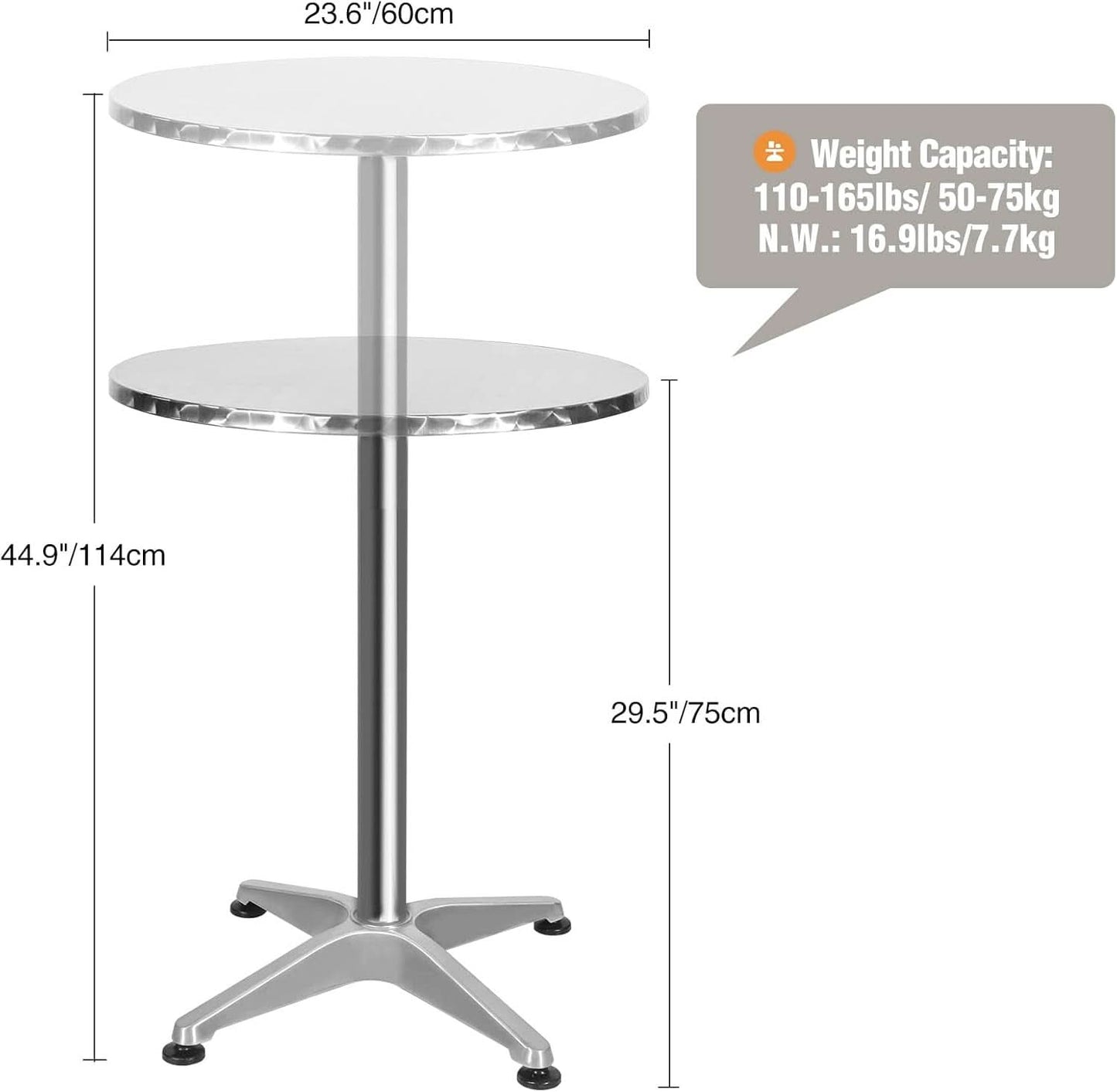 24 Inch Folding Pub Table With Black Height Adjustable
