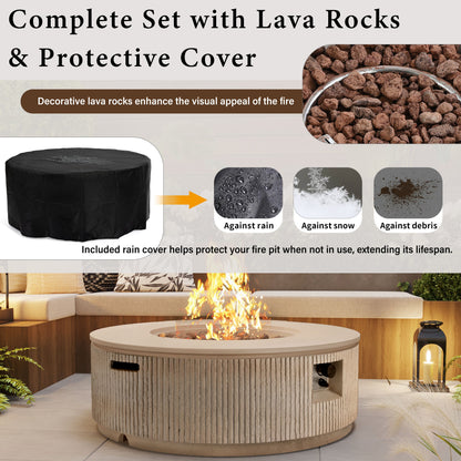 Fire Pit Propane Round MGO 50000 BTU with Tank Cover Table 38.19 In