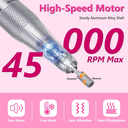 Portable Electric Nail Drill – 45,000 RPM, 11 Bits, Cordless, Rechargeable