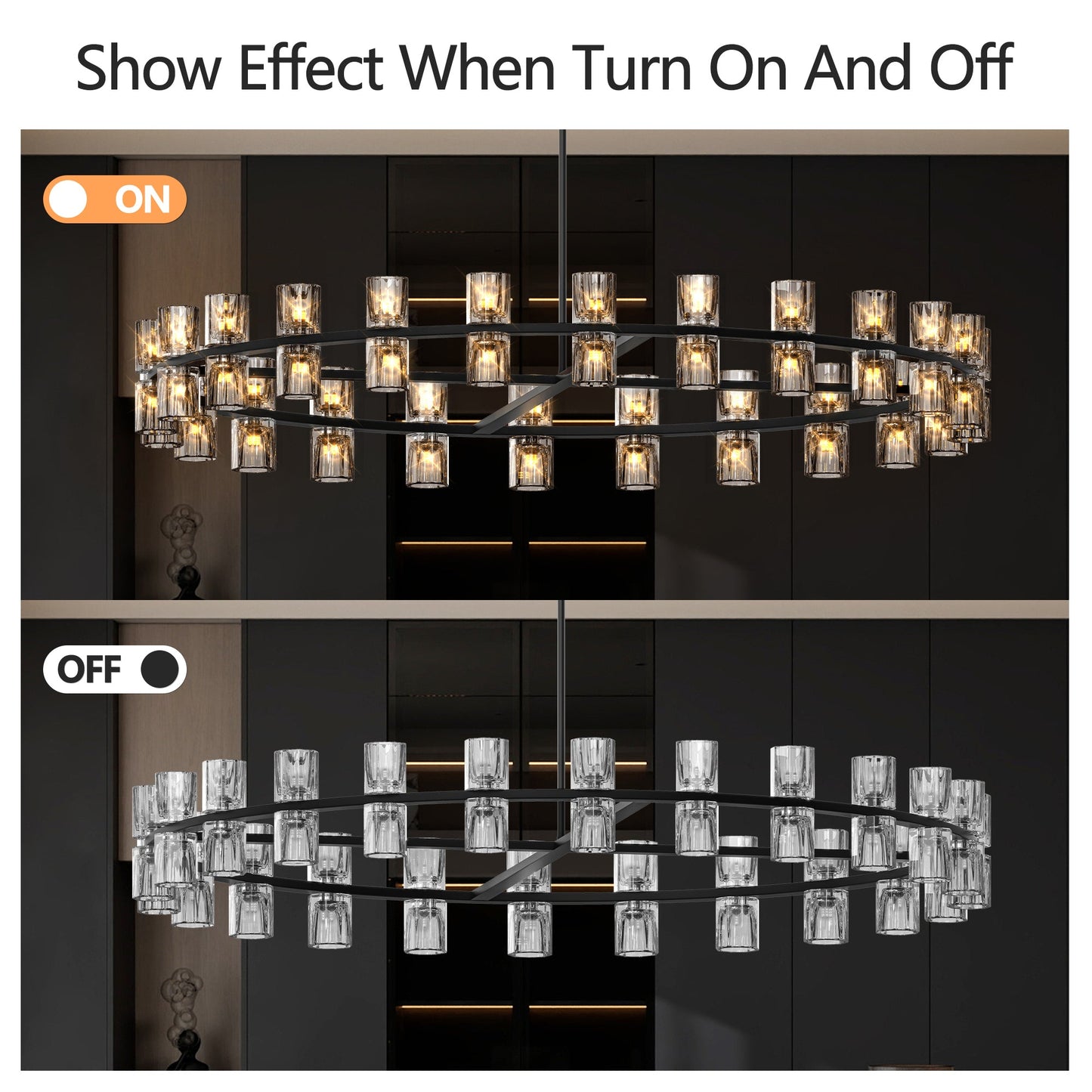 Chandelier Crystal LED 48 In Luxury Black Modern Living Dining Room