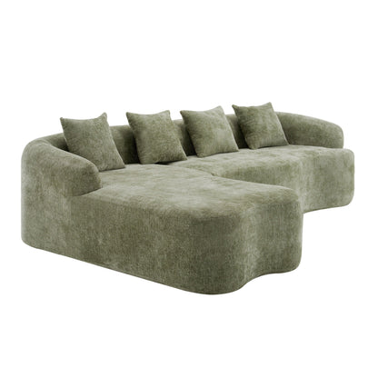 Sectional Sofa L-Shape Chenille Green 4 Seat 104