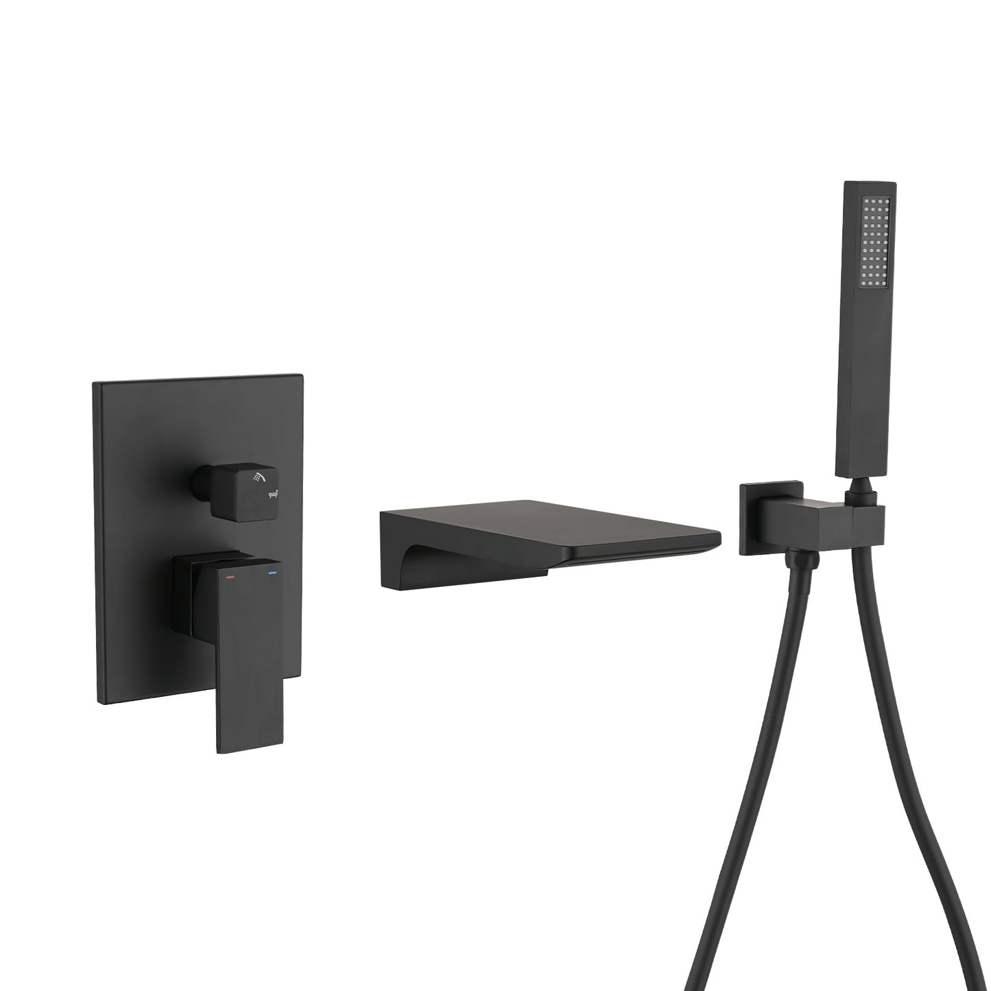 Modern Style Matte Black Wall Mount Tub Filler Bathtub Faucet Shower Set