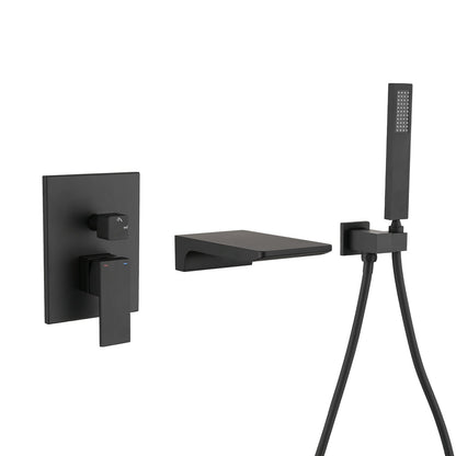 Modern Style Matte Black Wall Mount Tub Filler Bathtub Faucet Shower Set