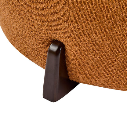 Modish Round Ottoman Boucle Top Splayed Rubberwood Legs, Pumpkin Orange