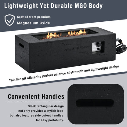 Rectangular Propane Fire Pit 40000 BTU 41.9" Black Gray MGO