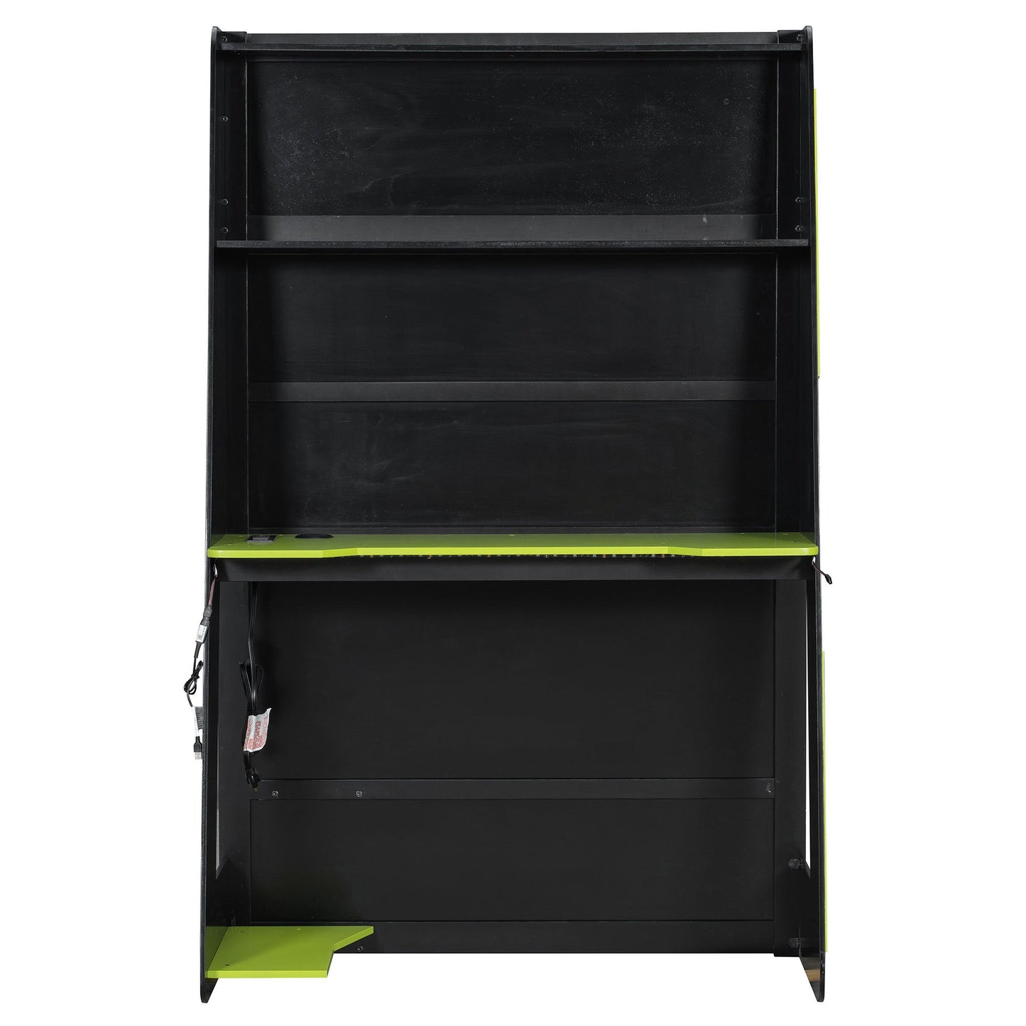 Twin Size Wood Loft Bed with Desk, Multi-storage Shelves and RGB Light, Green