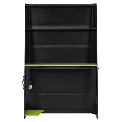 Twin Size Wood Loft Bed with Desk, Multi-storage Shelves and RGB Light, Green
