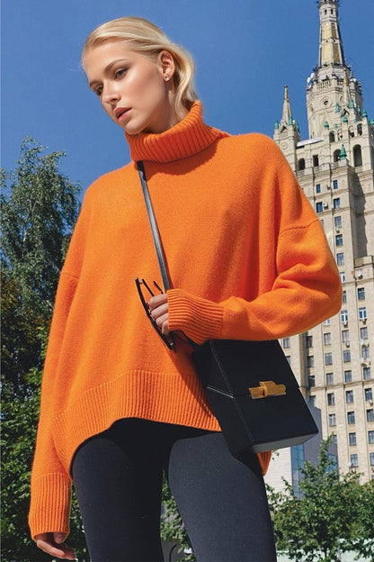 Back To School Sweater - Basic Bae Turtleneck Dropped Shoulder Long Sleeve Sweater