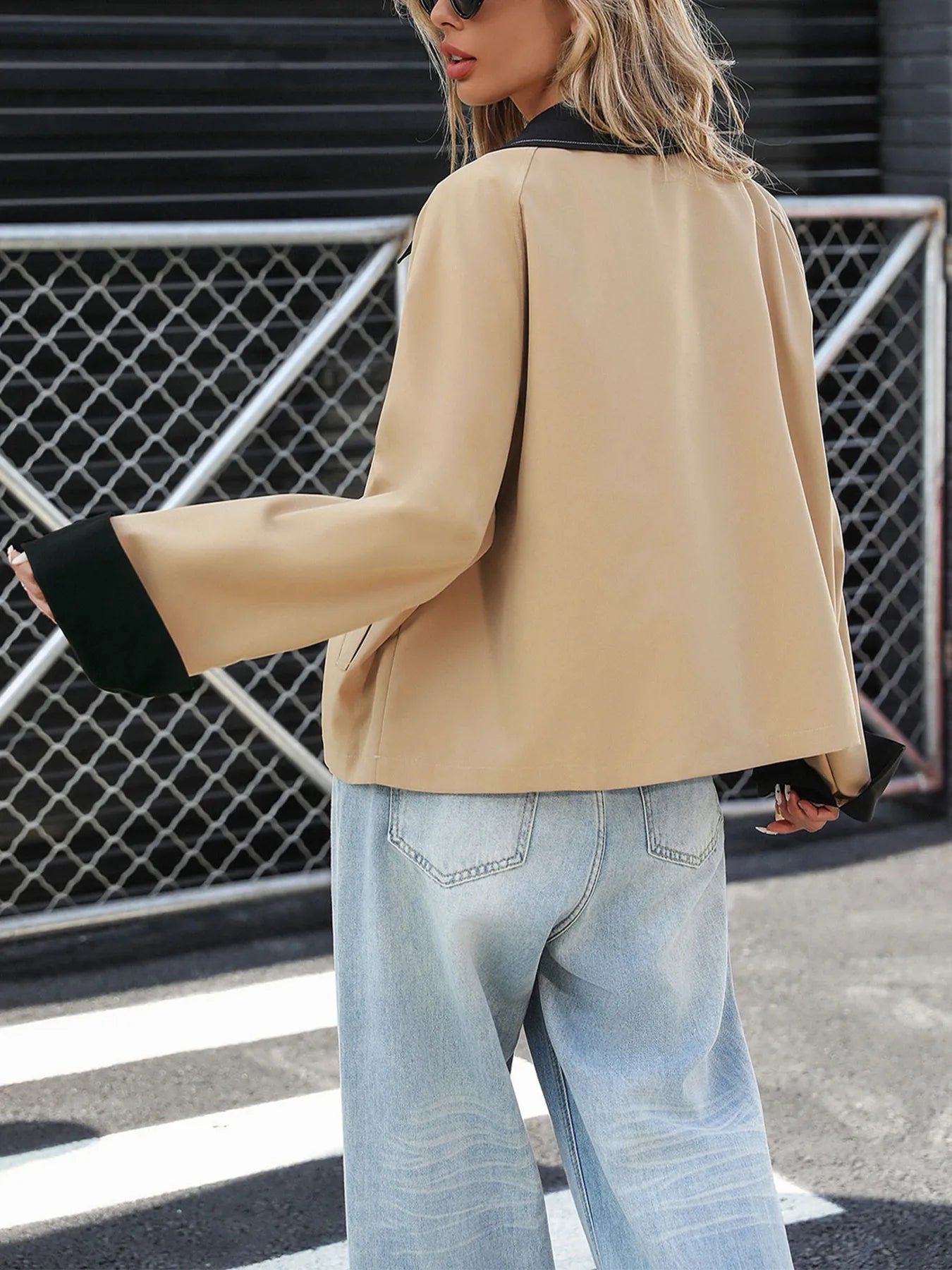 Color Block Button-Up Casual Jacket