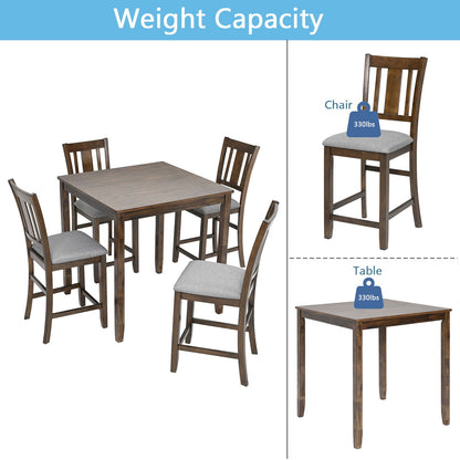 5 Pieces Dining Table Set, Counter Height Kitchen Table Set With Square Table And 4 Upholstered Chairs