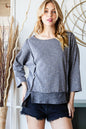 Boat Neck Slit Top with Exposed Seams