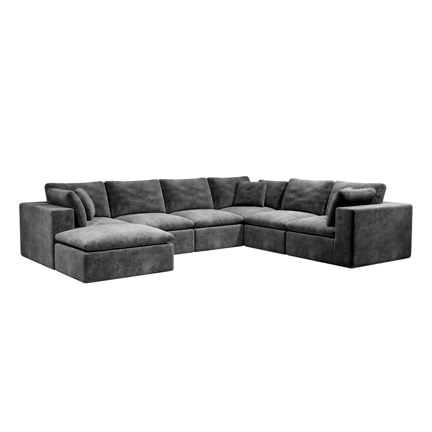 Sectional Sofa L-Shape Corner Corduroy Gray 7 Seat Chaise No Assembly