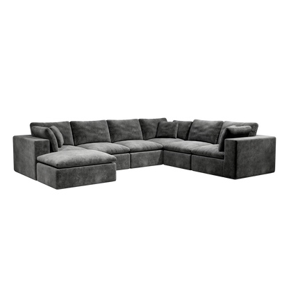 Sectional Sofa L-Shape Corner Corduroy Gray 7 Seat Chaise No Assembly