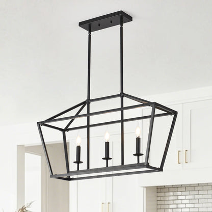 Chandelier Industrial Linear 3-Light Matte Black Metal Pendant Kitchen