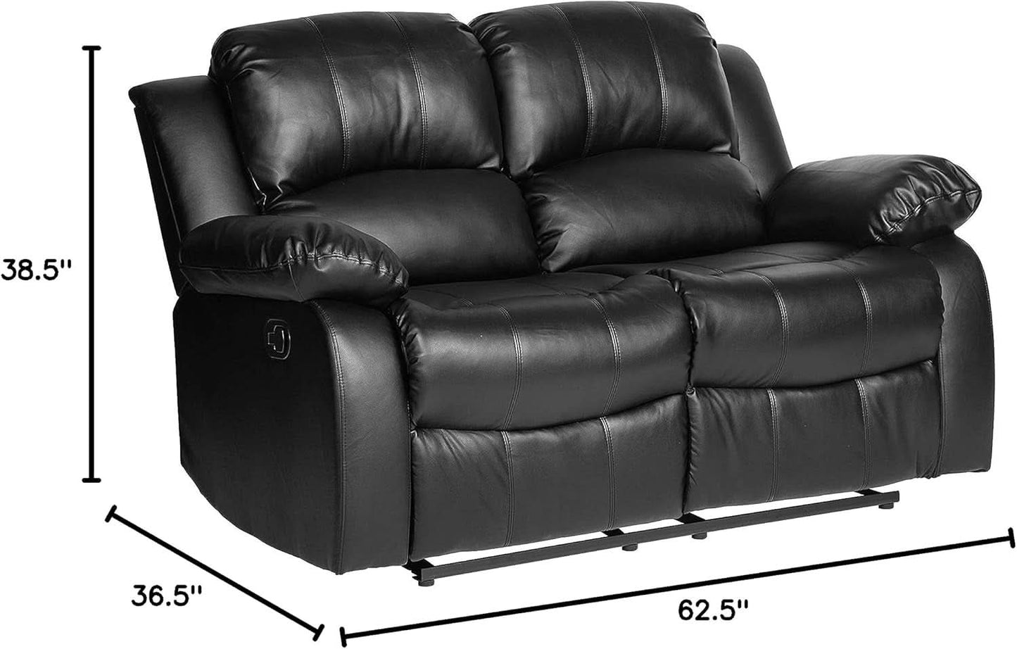 62.5 Inch Black Wall Hugger Recliner Loveseat Modern