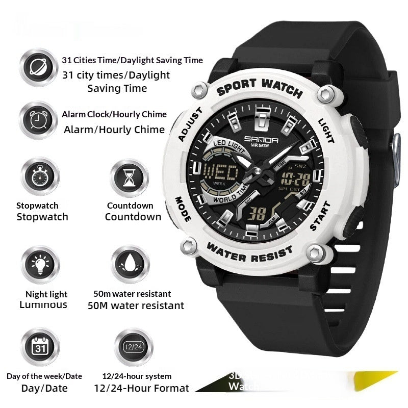 Students Dual-display Luminous Chronograph Watch For Hiking