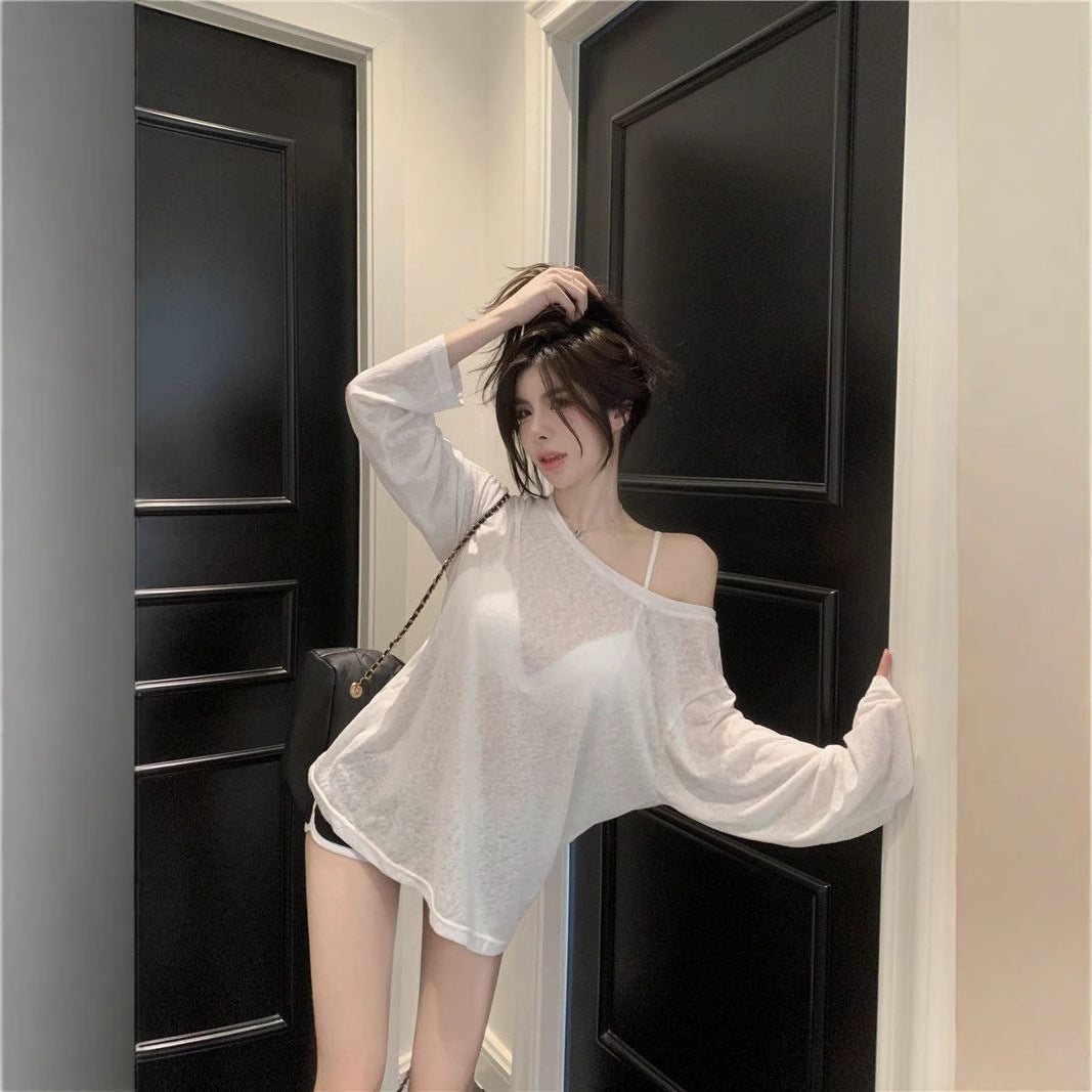 Loose-fitting UV-protective Ice-silk Long-sleeve T-shirt For Sun Protection