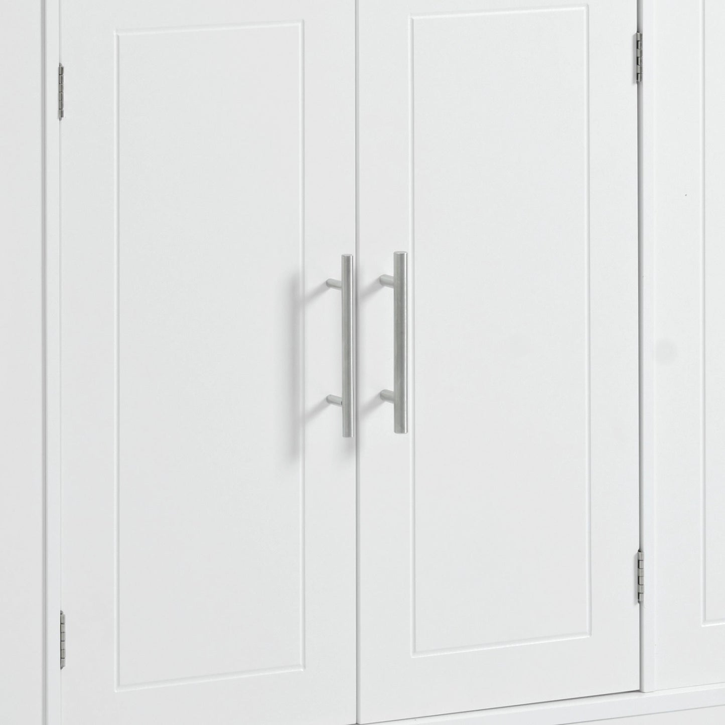K&K Fluted Kitchen Island with Trash Can Storage Cabinet, Power Outlet, Internal Storage Rack, Rolling Kitchen Islands on 5 Wheels with 3 Drawer, 3 Open Side Racks for 10 Gallon Garbage Bin, White