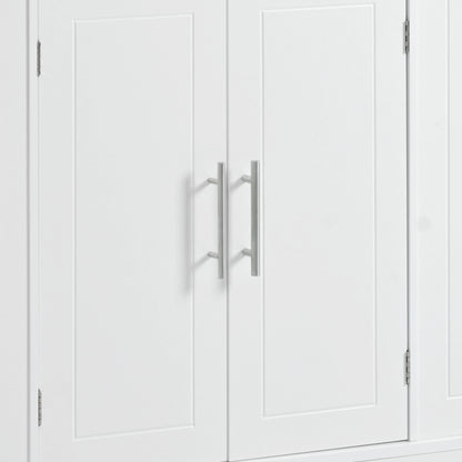K&K Fluted Kitchen Island with Trash Can Storage Cabinet, Power Outlet, Internal Storage Rack, Rolling Kitchen Islands on 5 Wheels with 3 Drawer, 3 Open Side Racks for 10 Gallon Garbage Bin, White