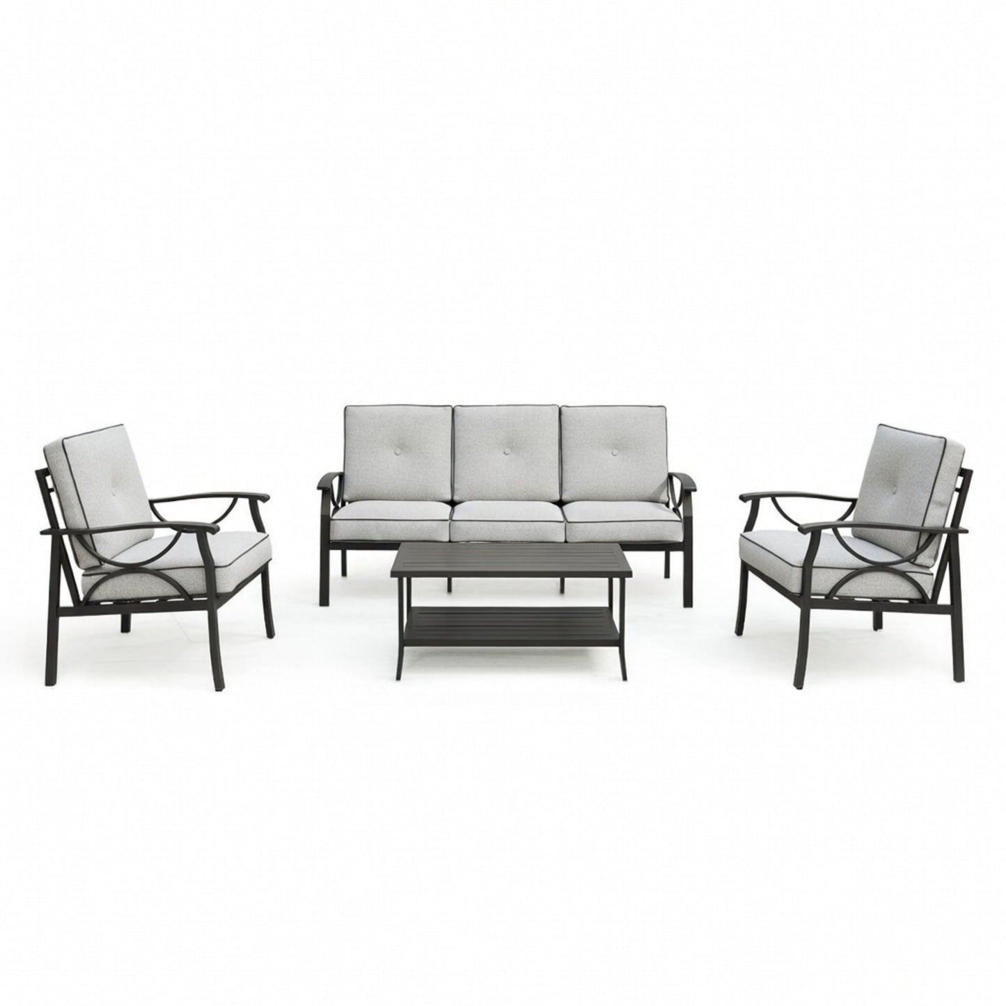 Outdoor Patio Set Metal Black Gray Cushion 4 Piece Seats 5