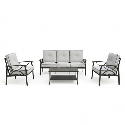 Outdoor Patio Set Metal Black Gray Cushion 4 Piece Seats 5