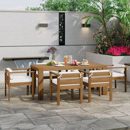 Outdoor Dining Set Acacia Wood Light Teak 7 Piece Rectangle Seats 6