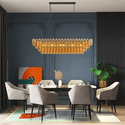 Chandelier Rectangle Black 12-Light 4-Tier Smoke Glass 54 In Farmhouse