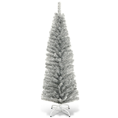 6 Feet Tinsel Tree Unlit Slim Pencil Christmas Tree