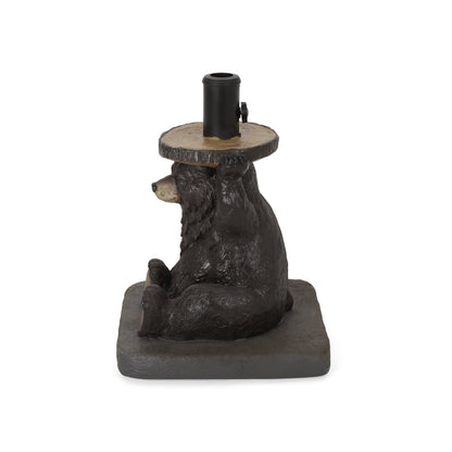 Patio Umbrella Base Bear Shape Concrete Dark Brown 13.5x18 In 56 LB