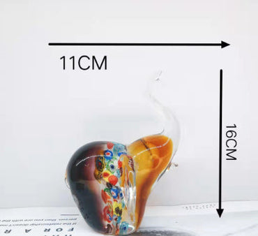 Hand-Blown Art Glass Elephant Sculpture (Amber Millefiori)