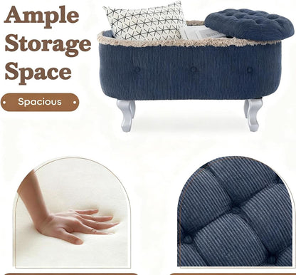 Blue 29.5 Inch Upholstered Storage Ottoman Cushion