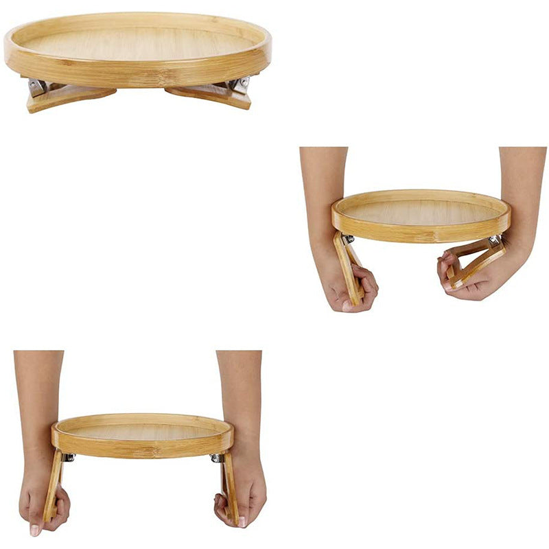 Round Bamboo Sofa Tray with Legs Foldable
