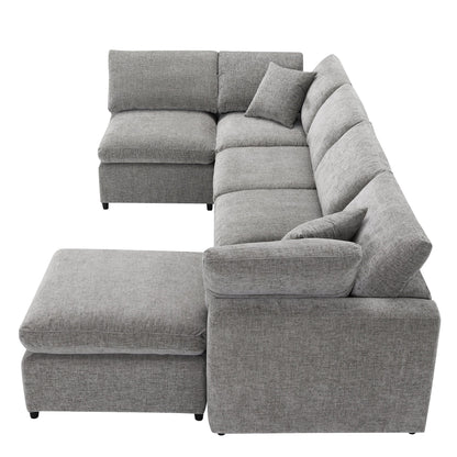 6-Seat U-Shape Modular Sofa with Ottoman, 130