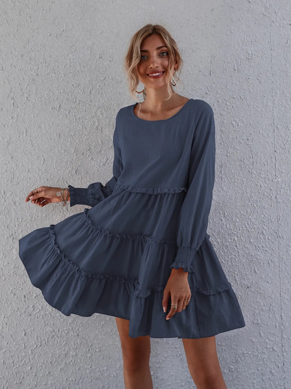 Frill Tiered Long Sleeve Mini Dress
