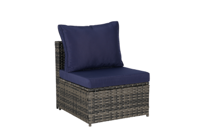 Outdoor Sectional Set PE Rattan Steel Dark Blue L-Shape 6 Piece Seats 8