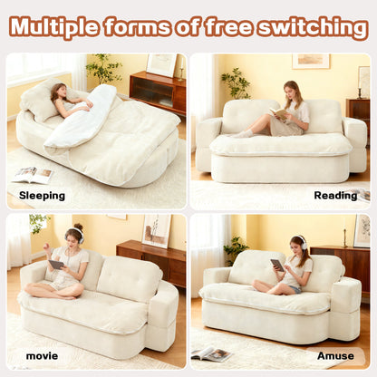 Sofa Bed Floor Modern Chenille Cream No Assembly 2 Pillows 78.7 In