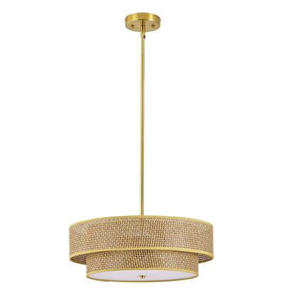 Semi Flush Mount Ceiling Light Woven Rattan Linen Boho Drum 17.7 In
