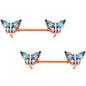 9/16 Aqua Gem Rose Gold PVD Double Dragonfly Barbell Nipple Ring Set