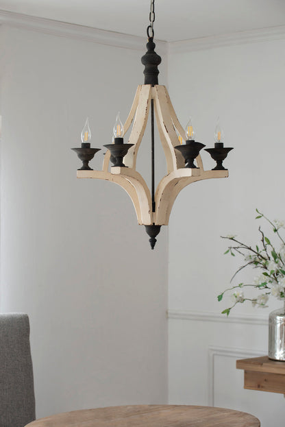 Chandelier 6-Light Wood Hanging Adjustable Chain Kitchen Dining