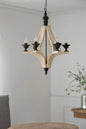Chandelier 6-Light Wood Hanging Adjustable Chain Kitchen Dining