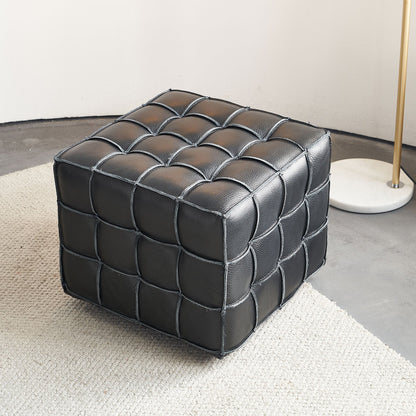 17.32'' Quality Leather Tufted Ottoman Footstool for Living Room, Black