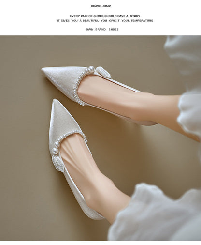 Women's Beige Pointed-Toe PU Pumps, 6-8 cm Thin Heel