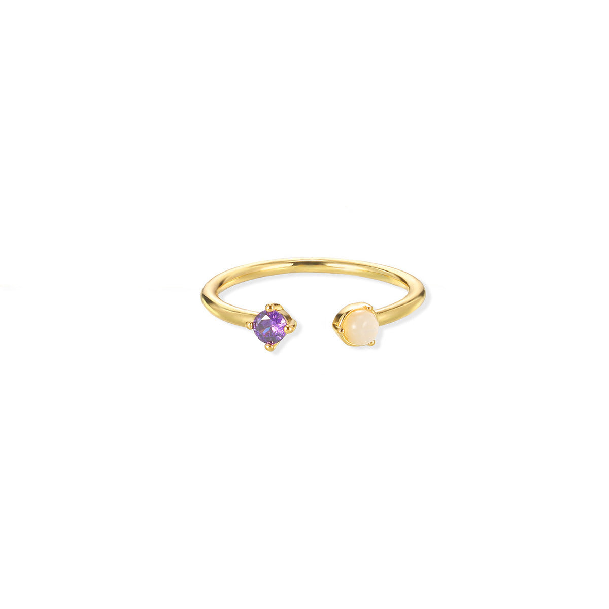 European And American Light-luxury 2-color Birthstone Peach-heart Zircon Stainless Steel 18K Gold-plated Womens Ring