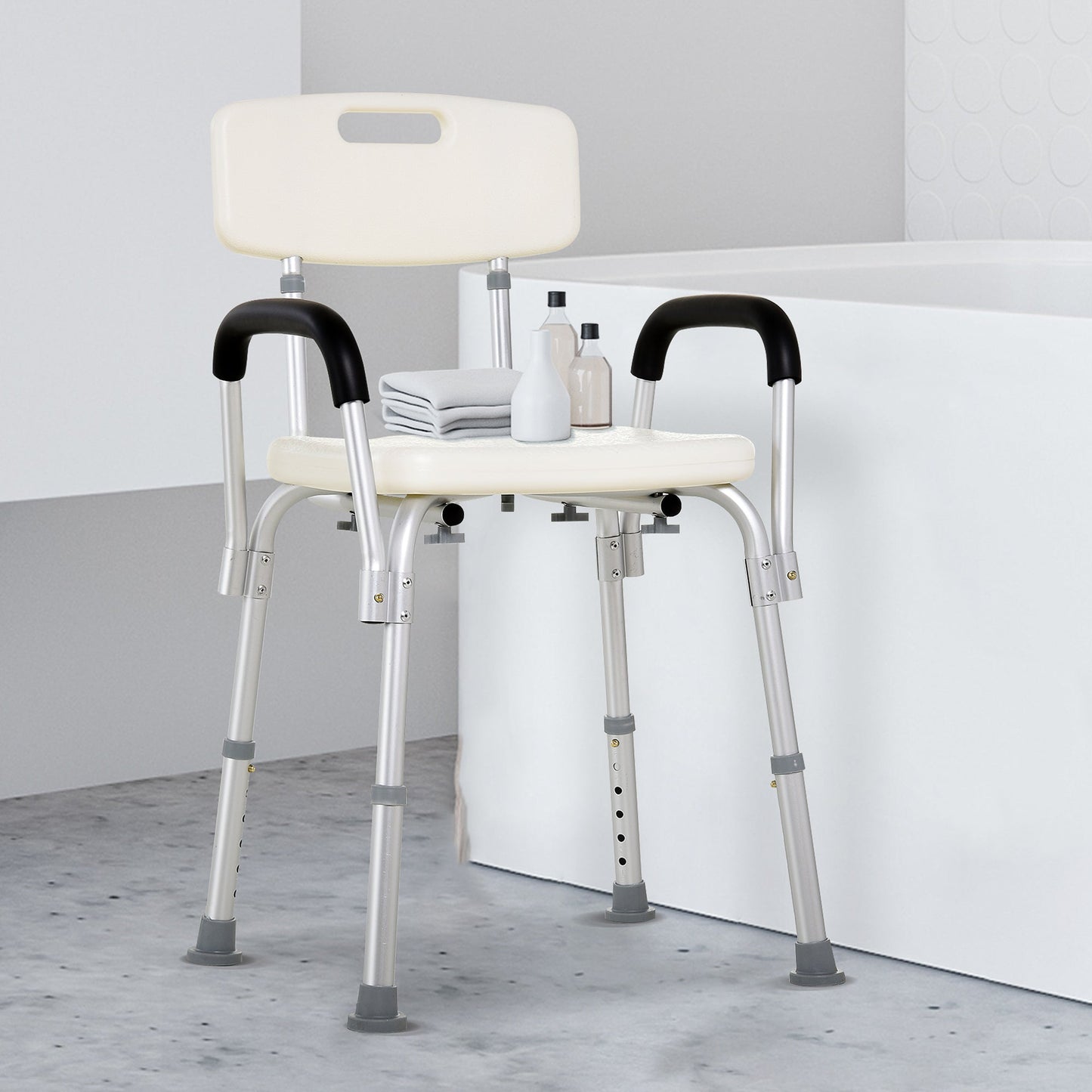 Shower Chair Adjustable Aluminum Removable Armrests Lightweight Portable 7 LB