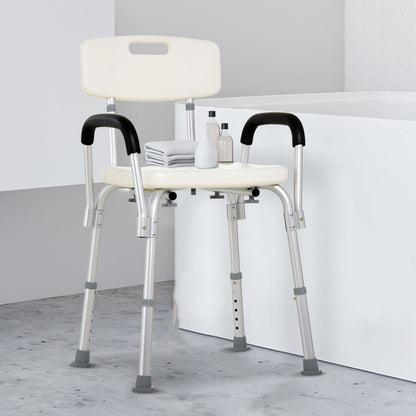 Shower Chair Adjustable Aluminum Removable Armrests Lightweight Portable 7 LB