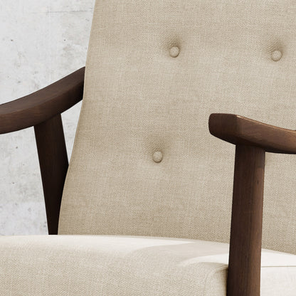 Accent Chair Mid-Century Tufted Beige Rubberwood Bent Arms 25x32x32 In